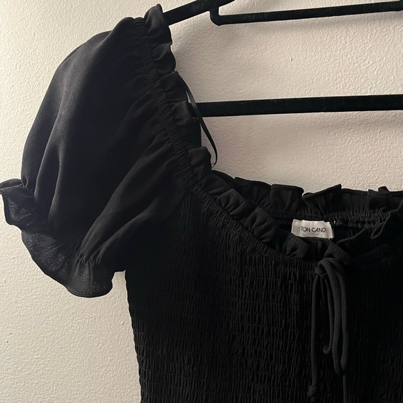 OFF THE SHOULDER PUFF SLEEVE BODY-CON RUSHED DRESS - Picture 3 of 3